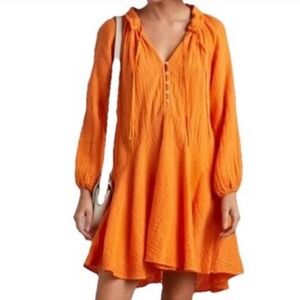 Magaschoni Size Medium Tumeric Flowy‎ 100 Organic Cotton Gauze mini dress